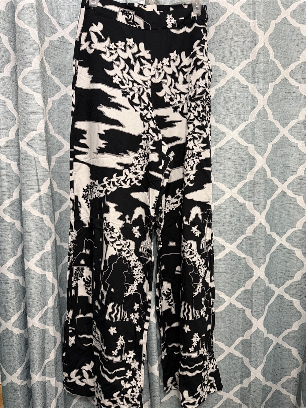Black & White Floral-Print Wide Leg Pants